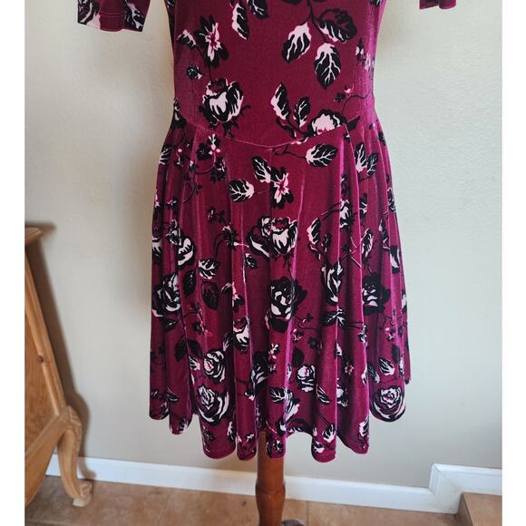 Women's Velvet Floral Skater Dress SZ Small Fairygoth - Picture 6 of 11